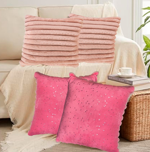 Set 2 Pzs Cojines Decorativos Doble Vista Para Hogar Suaves Fucsia Rayas