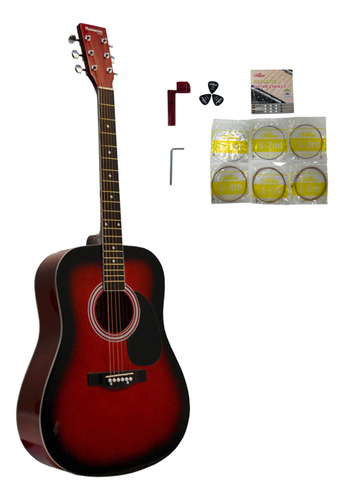 Huntington Guitarra Acustica 6 Cuerda Derecha Roja