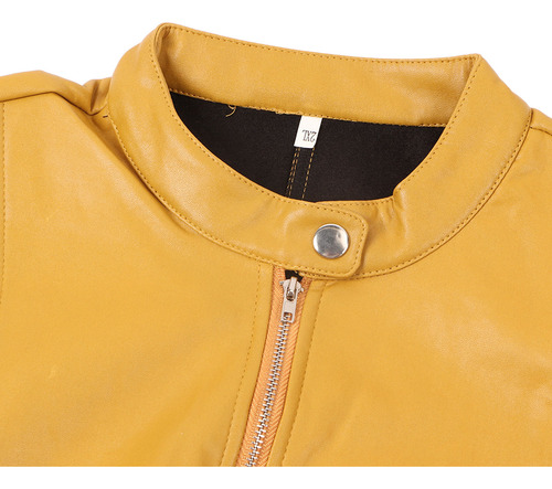 Chaqueta De Pu Con Cremallera Y Cuello Alto Para Mujer