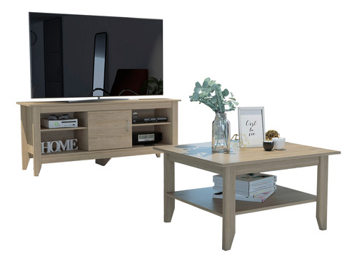  Rack Tv65 C/puerta + Mesa De Centro Essential - Rovere 