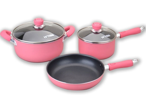 Set Ollas Cacerola Sarten Hudson Valley Antiadherente Rosa