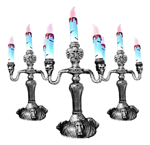 Set X3 Candelabro Velas Halloween Decoración Luz Led 32cm