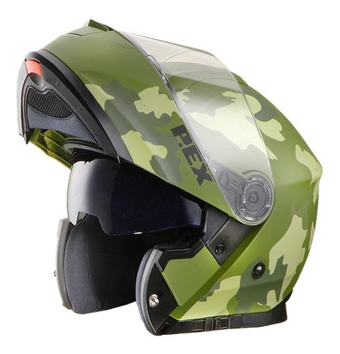 Casco Moto Rebatible Doble Visor Ff380 Punto Extremo Ful Fas Color Verde Camuflado Tamaño del casco S