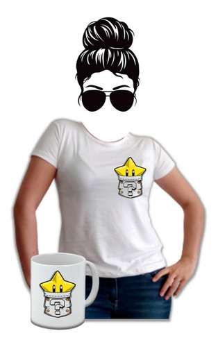 Camiseta Basica Mujer Estampada Mario Bros  Gratis Mug