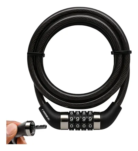 Cadeado Bicicleta Antifurto Trava Com Senha Aco Reforcado Para Bike Moto Corrente Portao Coolmusic Cor Preto