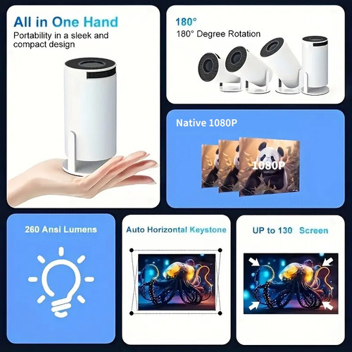 Mini Proyector Portátil Con Wifi6 Y Bt5.0 Keystone
