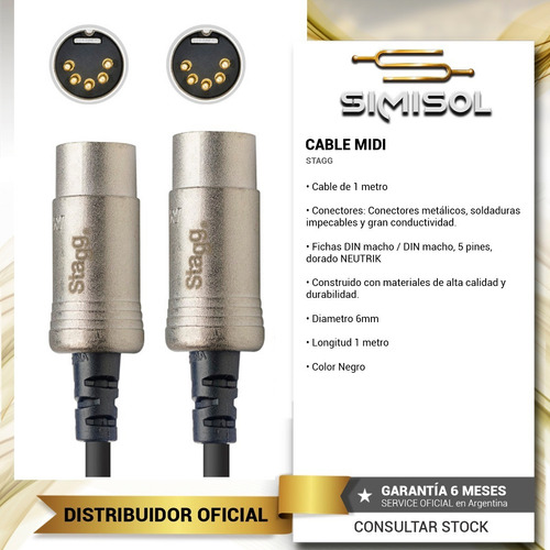 Imagen 2 de 4 de Cable Midi 1m Profesional Fichas Neutrik Stagg Nmd1r