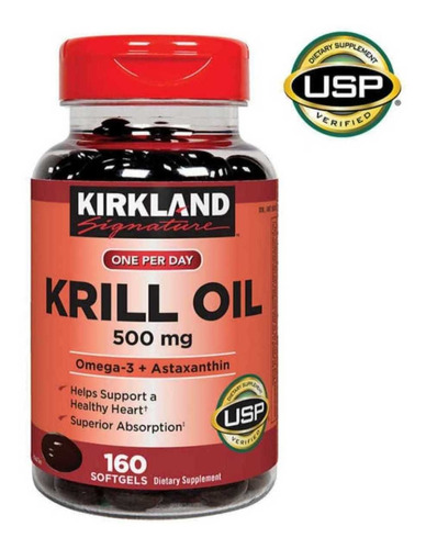 Krill Oil 500mg Omega-3 + Astaxanthin 160 Softgels (usa