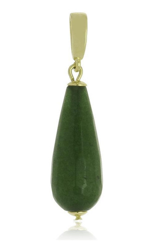 Pingente Pedra Natural Jade Com Banho Ouro 18k Em Verde