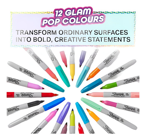 Marcadores Permanentes Sharpie Glam Pop P/fina X 12 Colores