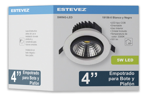 Lámpara De Techo Dirigible Led, 5w 4pg Blanco/negro, Estévez