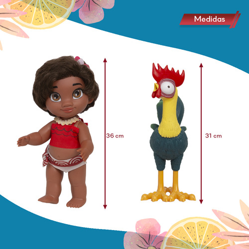 Kit Boneca Infantil Moana Princesa E Galo Hei Hei Disney