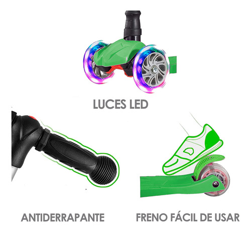Scooter Patin Del Diablo Colores Niños Y Niñas 3 Llantas Color Verde