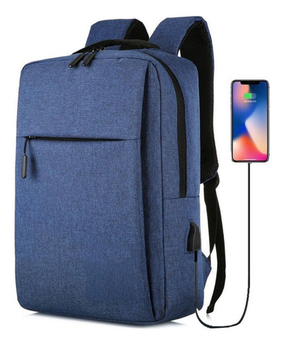 Mochila Masculina Escolar Entrada Pra Carregador Notebook Cor Azul