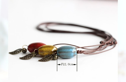 Collar Colgante Largo Cascabel Hoja Ceramica Para Mujer