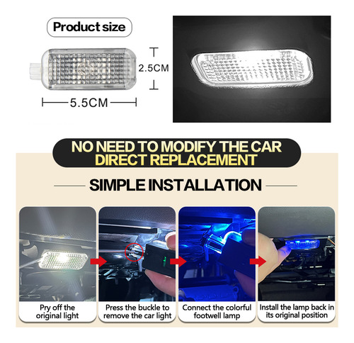 2x Led Car Footwell Light Bulbs Atmosphere Lamp Auto