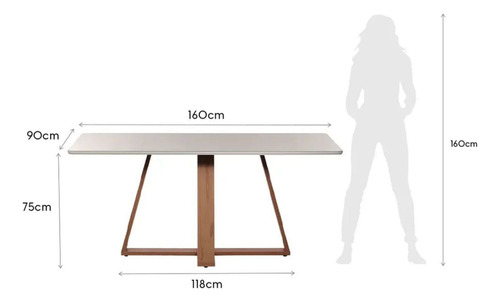 Mesa De Jantar 160cm Retangular Com Vidro Avena Gewt
