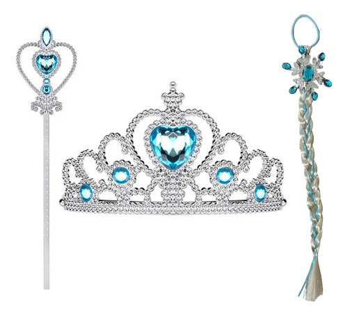 Set Disfraz Elsa Frozen Varita Trenza Y Corona
