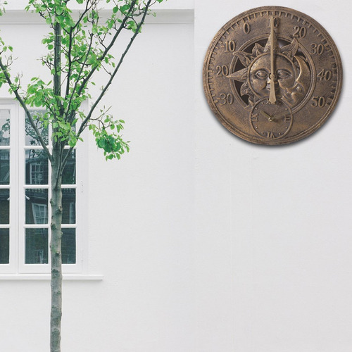 Reloj De Pared Colgante De Bronce Retro Termómetro Adjunto