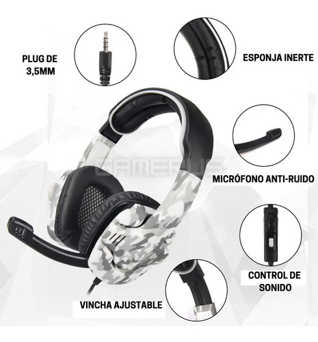 Imagen 5 de 7 de Auricular Gamer Sades Sa 708 Gt Camuflado Gris Pc Ps4
