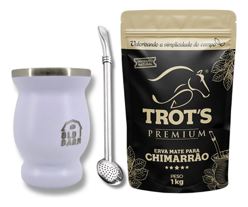 Kit Chimarrão Cuia E Bomba Inox Parede Dupla Erva Trots 1kg