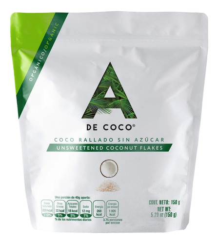 Coco Orgánico Rallado Sin Azúcar A De Coco 150 G