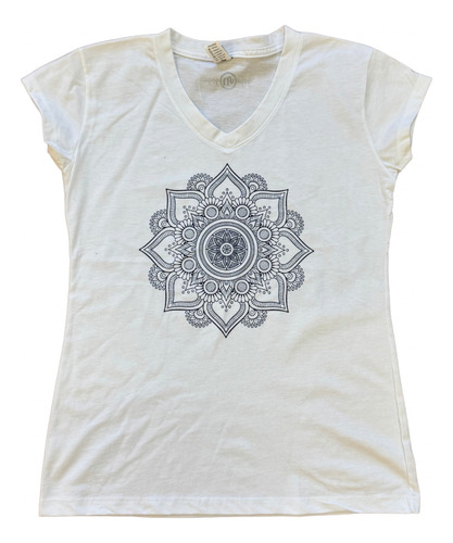 Playera Logo Mandala Pluma Mujer Algodón Escote V