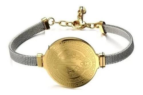 Pulsera Acero Inoxidable Color Oro San Benito Para Mujer