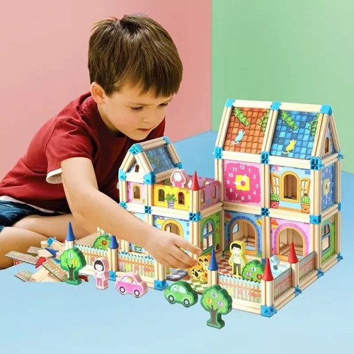 Juguete De Construcción Casa O Castillo- Madera - Bloques