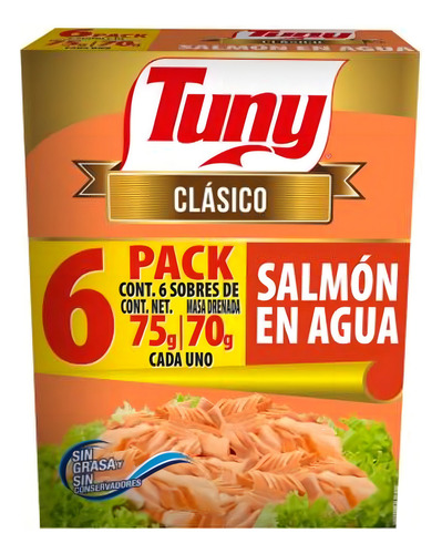 Salmón En Agua Tuny Clásico 6 Sobres De 75 G C/u
