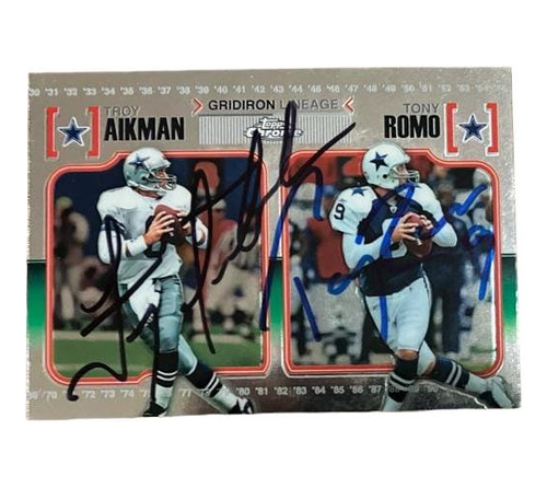 Tarjeta Topps Chrome Firmada Troy Aikman Y Tony Romo Cowboys