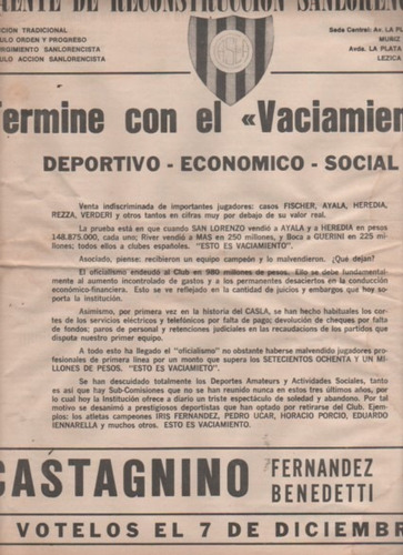 Folleto Elecciones * San Lorenzo De Almagro * Año 1974 