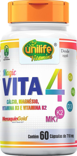 Vitamina K2 Mk7 Cálcio Magnésio D3 Magic Vita 4 Unilife