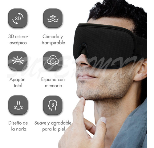 Antifaz 3d Para Dormir Adjustable Respirable 5 Tapones Oidos