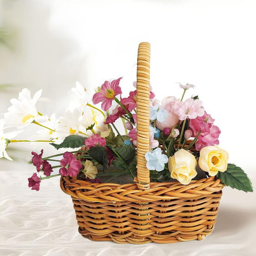 Cesta De Flores Tejida En Miniatura Portátil, Cesta De