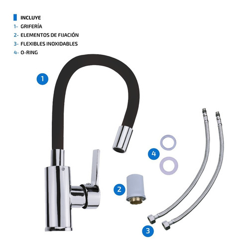 Imagen 6 de 9 de Griferia De Cocina Canilla Monocomando Lavatorio Cuello Goma