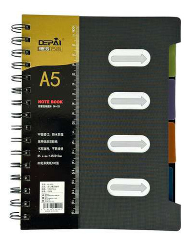 Libreta Notebook 5 Separadores 100 Hojas Espiral 14.5x21