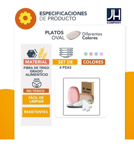Imagen 10 de 10 de Set 4 Platos Rectangular Fibra De Trigo Ecologicos Mx-020