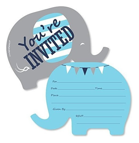 Elefante Azul - Invitaciones De Relleno En Forma - Tarjetas