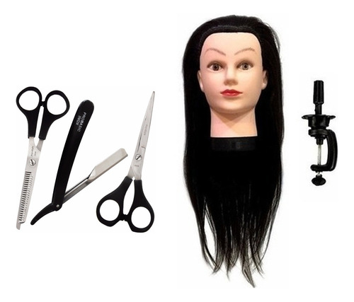 Kit Estudiante Peluqueria Cabeza Practica Tijera Corte Pulir