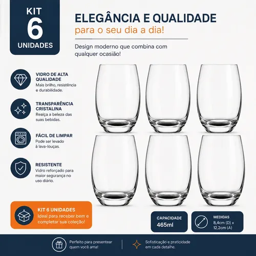 Jogo 6 Copos Aruba Nadir Figueiredo 465ml Vidro
