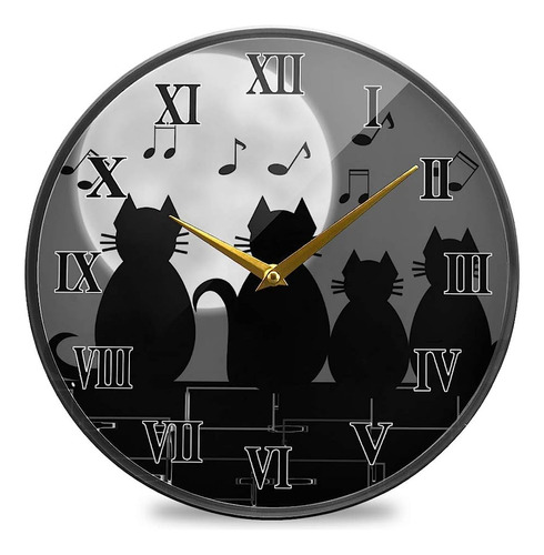 ~? Moderno Reloj De Pared Redonda 9.5in Animal Gato Música N