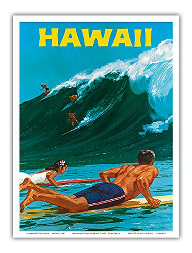 Pósteres - Hawaii - Big Wave Surfing - Póster De Viaje Vinta