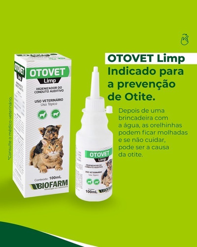 Otovet Limp 100 Ml Biofarm Higienizador Auditivo Cães Gatos