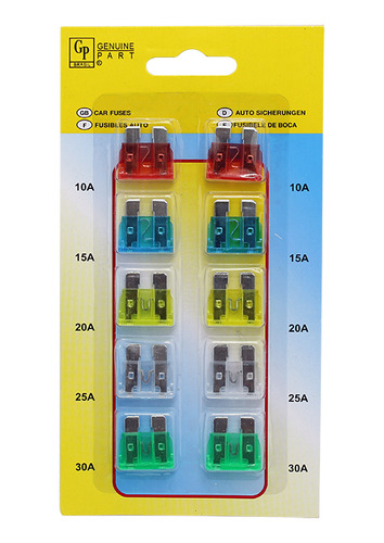 Kit Blister 10 Fusibles Planos Surtidos Auto Camion