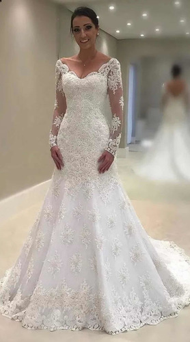 Vestido Novia Corte Sirena Manga Larga Elegante Hermoso | Envío gratis Vestido Novia Corte Sirena Manga Larga Elegante Hermoso | Envío gratis
