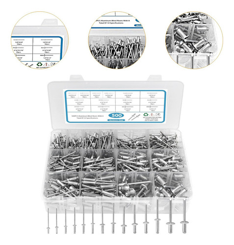 500pcs Remaches Ciegos, Conjunto De Remaches 3/32 Plata