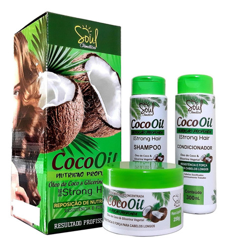 Kit Coco Oil Soul Cosméticos Shampoo Condicionador E Máscara