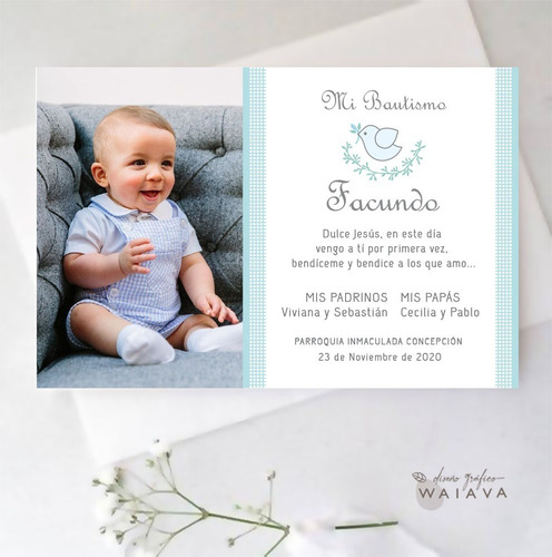 Imagen 3 de 10 de Estampas Tarjetas Bautismo Con Foto Nenes X 2u
