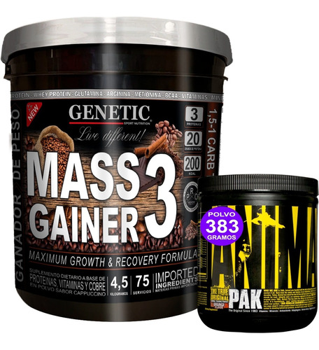 Crecimiento Muscular Animal Pak + Mass Gainer 4.5kg Genetic